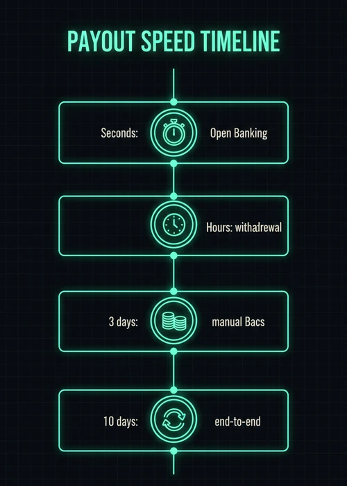 Abstract image representing fast digital transactions with glowing lines connecting bank logos and a casino chip
